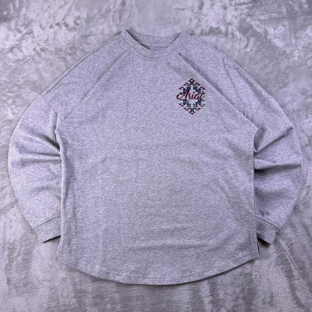 NWT Ariat REAL Women’s S Gray Oversized Southwest Graphic Long Sleeve Tee